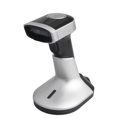 Escaneador de códigos de barras portátil Código Qr 1D com suporte de carregamento USB Leitor de códigos de barras Bluetooth sem fio
