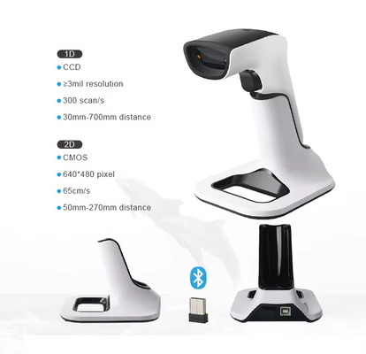 2200mAh 2D Bluetooth QR Code Reader And Wireless 2.4G Image Barcode Scanner DS6510B-M9 com suporte de carregamento