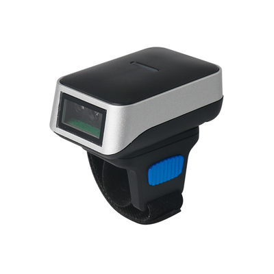 Escaneador de códigos de barras sem fio de anel negro com sensor CMOS Bateria de 360 mAh para inventário