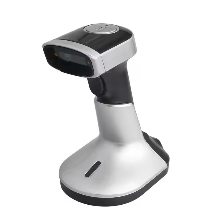 Scanner de códigos de barras Bluetooth sem fio para dispositivos móveis 2D QR Code Reader com suporte de carregamento