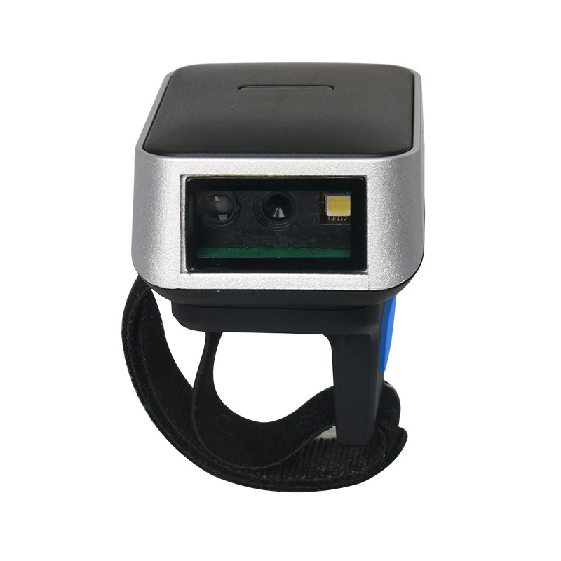 Escaneador de códigos de barras sem fio de anel negro com sensor CMOS Bateria de 360 mAh para inventário